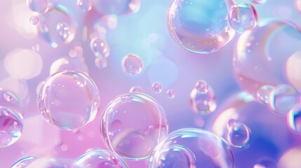 The backdrop consists of blue liquid blobs and soap bubbles. 3d soft pastel gradient balls are also included in the set. - obrazy, fototapety, plakaty