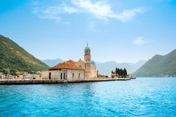 A beautiful summer landscape of the Bay of Kotor coastline - Boka Bay - obrazy, fototapety, plakaty