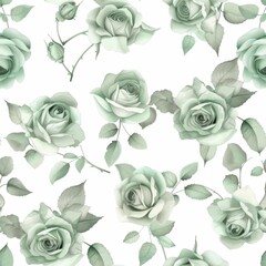 Elegant Seamless Mint Green Rose Pattern for Design.