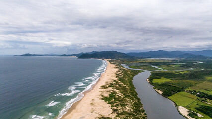Guarda do Embaú Beach located in the state of Santa Catarina near Florianopolis. Aerial image of beach in Brazil