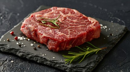 Close up of juicy steak on slate board