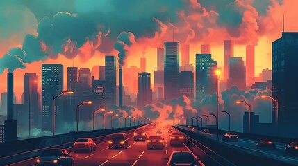 Breathing in Danger: Impact of Air Pollution on Cities - obrazy, fototapety, plakaty