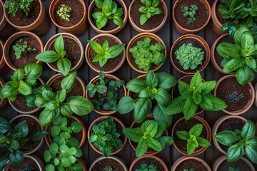 Group of potted plants displaying vibrant green leaves.