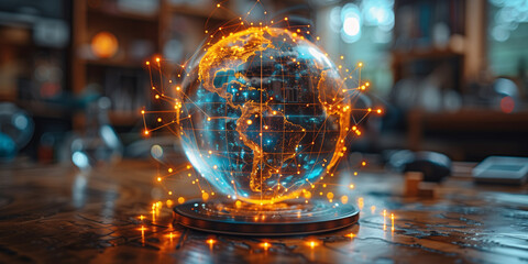 Glowing globe. Global communication network concept