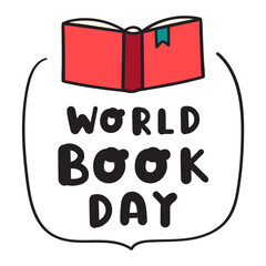 Badge. World book day. Hand drawn vector illustration on white background. Flat design.