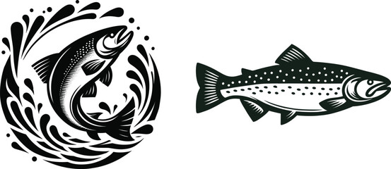 Set of salmon fish, vector illustration.