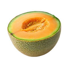 Half cantaloupe isolated on transparent background