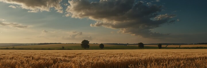 summer time in wheat fields panoramic wide angle from Generative AI