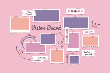 Vector photo collage template moodboard pictures grids vector illustration, vision board	