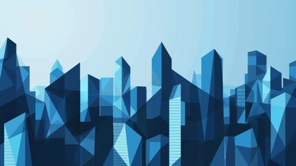 Abstract Blue Geometric Cityscape Background Illustration.