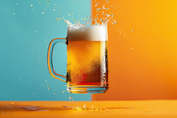 mug of golden beer levitating