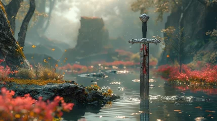 Fotobehang An illustration of a sword in the stone in 3D. © Антон Сальников