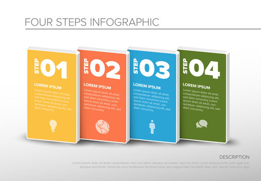 Colorful infographic template with four rounded cd color card blocks
