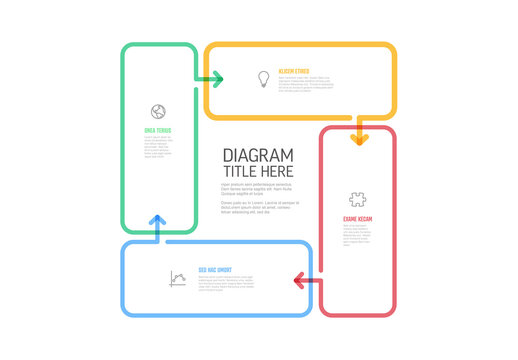 Thick line cycle infographic template made from four color rectangles with arrows
