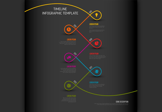 Dark Thin line multipurpose thread timeline infographic template with twirls