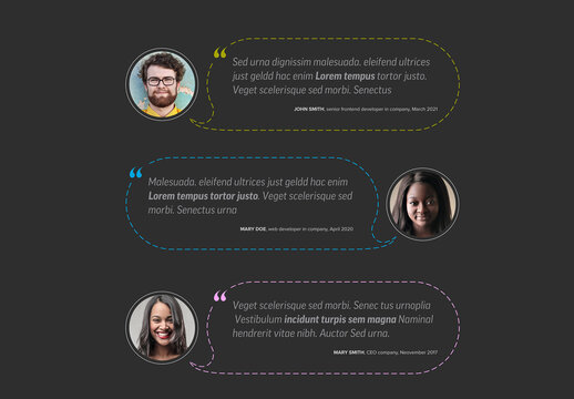 Testimonial dark review web section design schema template