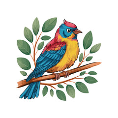 Cute Little Birds Sitting On A Branch