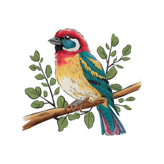 Cute Little Birds Sitting On A Branch