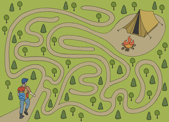 Camping maze graphic color sketch illustration vector