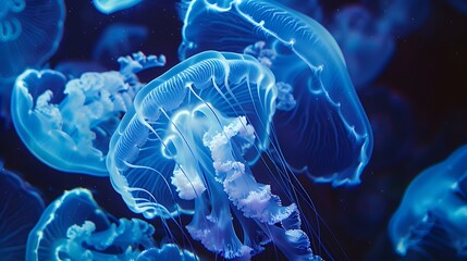 Jellyfish Macro: Closeup View of Glowing Tentacles in Aqua