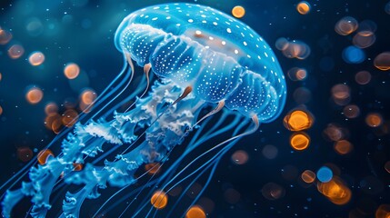 Abstract Art Depicting Neon Jellyfish in Aqua.