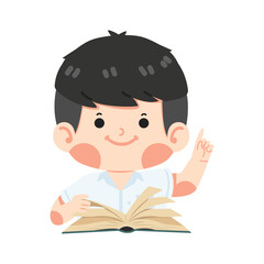 Kid boy student enjoying reading book - 781301554