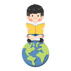kid sit book earth cartoon