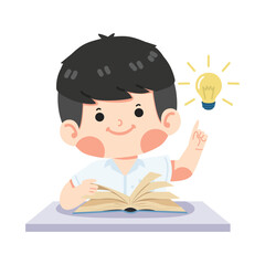 Kid student reading book with idea lamp - 781301569