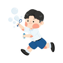 Kid student blowing soap bubbles - 781301576