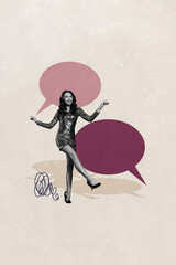 Vertical creative picture young elegant beautiful woman textbox communication dialog conversation...