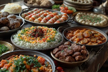 Arabic dishes and spices for the Eid holliday and cuisine, ai generated