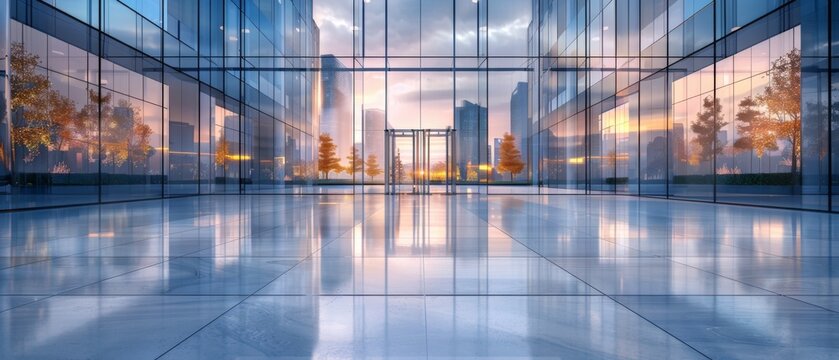 A sleek and sophisticated corporate headquarters with smart building features, including IoT sensors, automated security systems, and remote access controls, demonstrating how modern technology