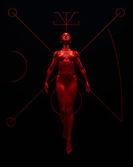 Venus red woman muscular body symbol naked demon devil black 3d illustration render digital rendering