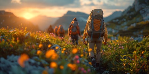 A group of friends hiking through a picturesque forest on a beautiful autumn day.