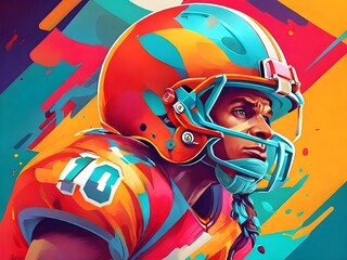 An illustration of male football player with helmet in colorful abstract background