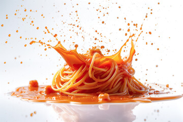 Spaghetti flying with exploding sauce