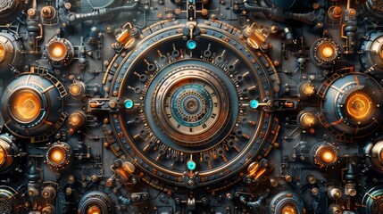 Obraz na płótnie Canvas Illustration of a steampunk clockwork mechanism in 3D