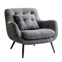 Modern grey fabric armchair with grey pillow on the transparent background