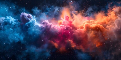 A burst of colorful explosions radiating from a central point while surrounded by a dark background.