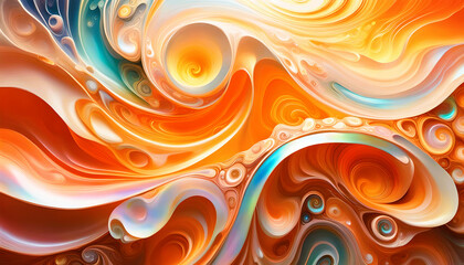 maritim abstrakte Vorlage Hintergrund, geschwungen dynamisch natürlich in blau orange Perlmutt glänzend, Spiralen Kreise wie Muschel Schnecke, bewegt kurvig wellig schneckenförmig Meer