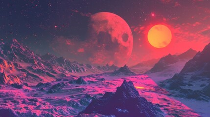 Unknown planet, space background, neon effect.