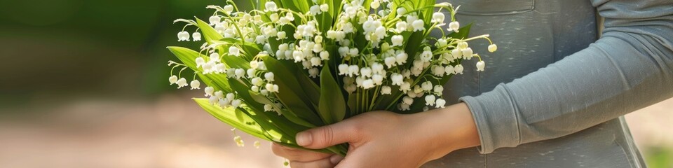 a bouquet of lilies of the valley cradled in gentle woman hands