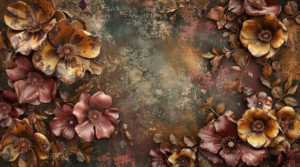 3D Vintage Flower  wallpaper in  texture Background , illustration, digital art , Old Wallpaper  - obrazy, fototapety, plakaty