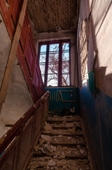 destroyed and burned houses in the city in Ukraine
