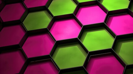 Vibrant Pink and Green Geometric Honeycomb Pattern Background. - obrazy, fototapety, plakaty