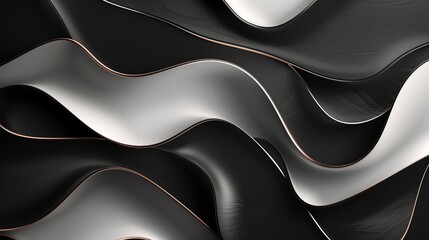 Modern Minimalistic and Elegant Wallpaper with Flowing Curves, Sleek Black Background with Sinuous White and Copper Lines for a Chic Design.