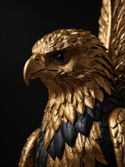 gold falcon statue on plain black background close-up portrait from Generative AI