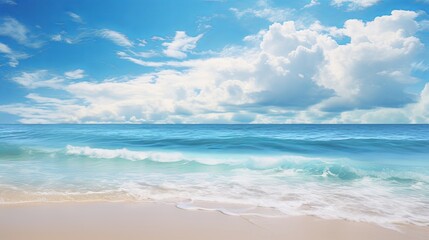 Fototapeta na wymiar Tropical beach panorama as summer landscape with beach swing or hammock and white sand and calm sea for beach banner.