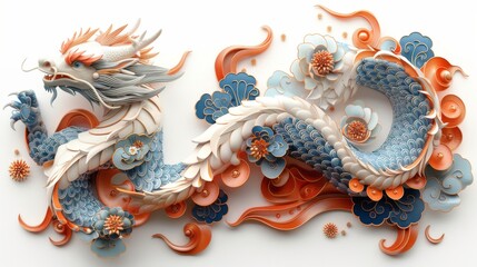 Obraz premium Illustration of dragon ornament on a white background.