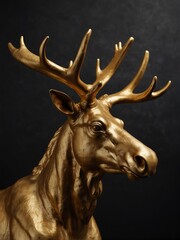 gold moose statue on plain black background close-up portrait from Generative AI